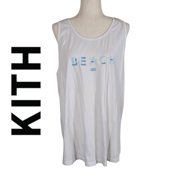 Kith Other - Kith Men's White Cotton Graphic Printed "Beach" Sleeveless Tank Top Size Large